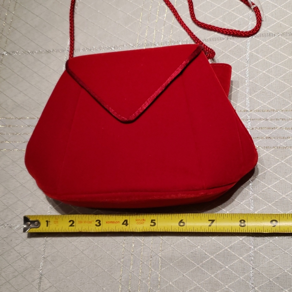 Evening Mini Shoulder Bag Purse NEW Red Velour - Picture 8 of 10